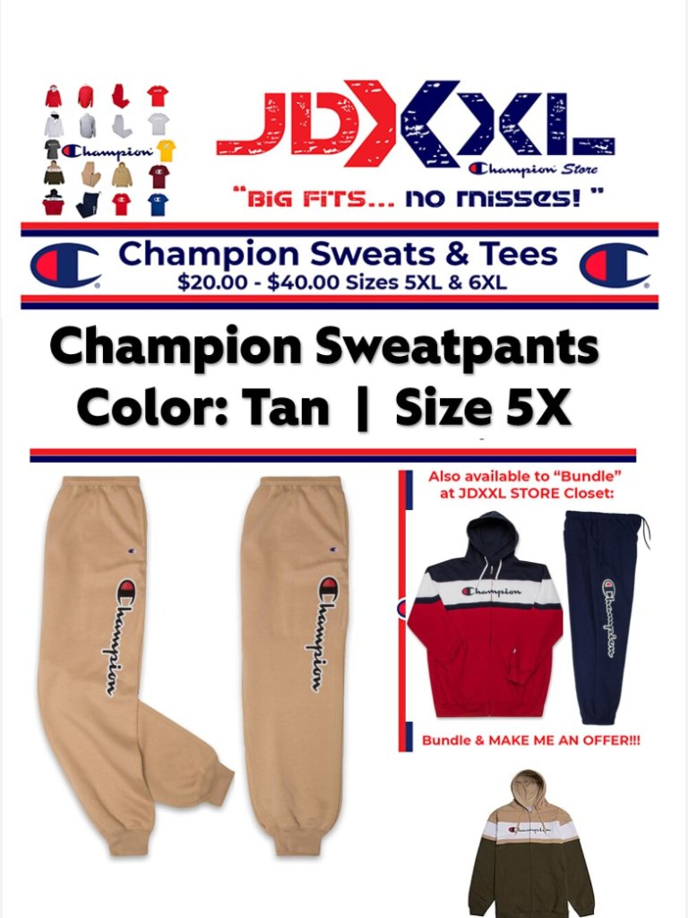 Champion sweatpants | color: tan | size: 5XL
